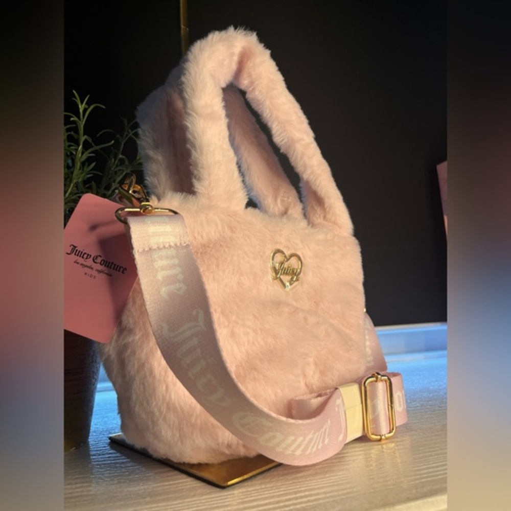 Juicy Couture Dusty Blush Pink Faux Fur Mini Tote Crossbody Bag NWT